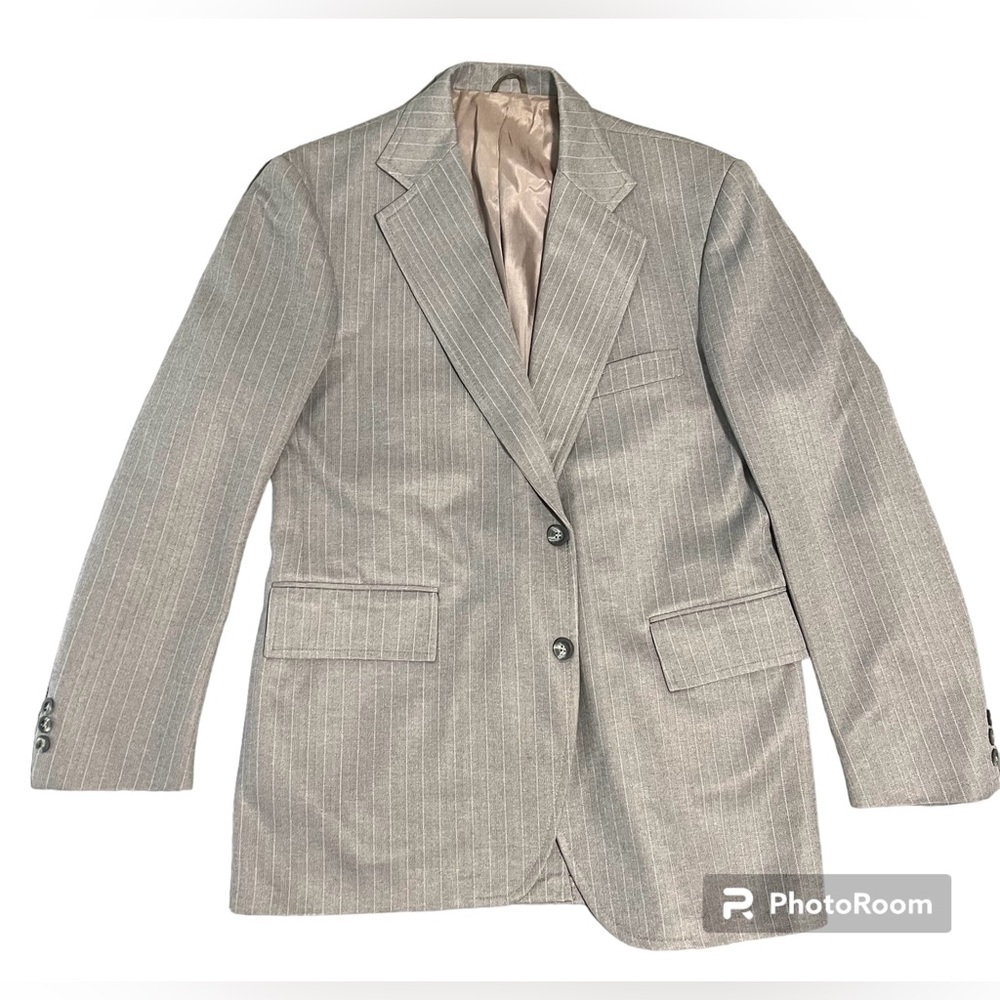 Vintage Men’s John Blair Gray Pinstriped Suit Blazer and Vest Size 36R